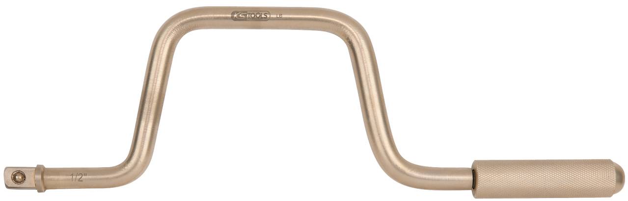 Ein bronzefarbener Handkurbelarm mit geriffeltem Griff und quadratischem Anschluss, verwendet zum Drehen von Bolzen oder Muttern.