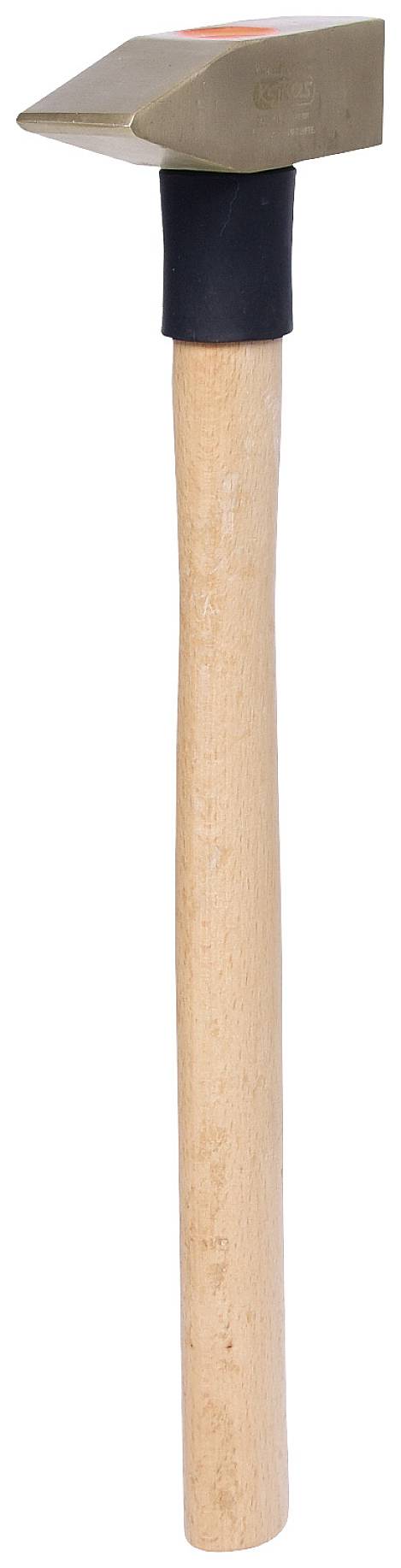 Ein Vorschlaghammer mit einem Holzgriff und einem breiten, metallenen Schlagkopf.