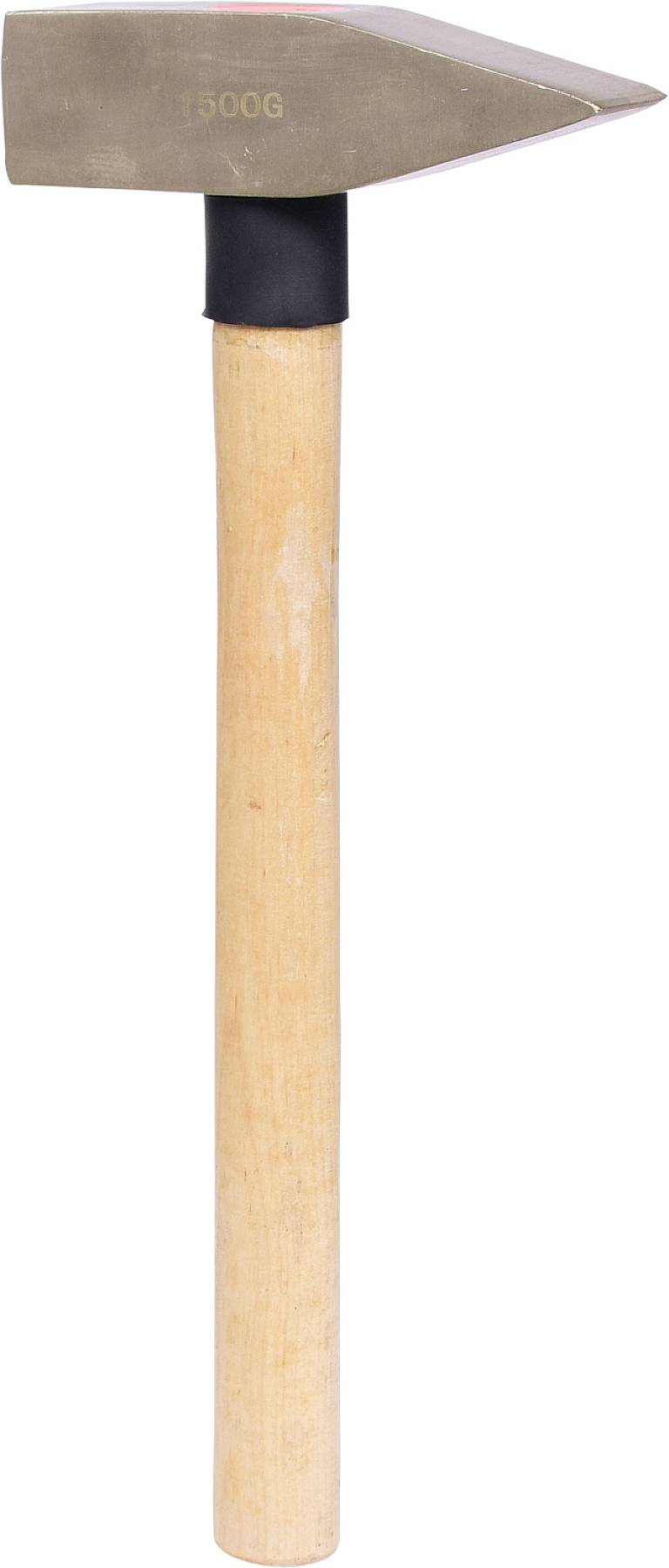 Hammer mit einem Holzgriff und einem Metallkopf, seitlich dargestellt.