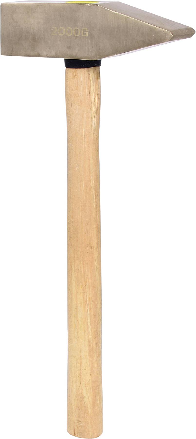 Ein großer Vorschlaghammer mit einem Holzgriff und einem schweren Metallkopf, auf dem '2000G' eingraviert ist.