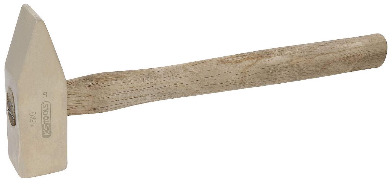 Ein Holzhammer mit einem robusten, rechteckigen Kopf und einem langen, glatten Holzgriff, geeignet für Bauarbeiten.