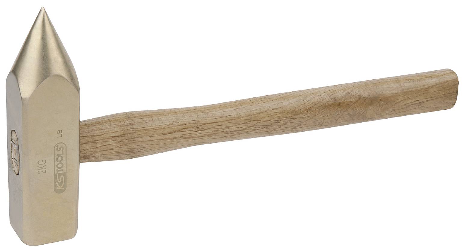 Ein Schmiedehammer mit spitz zulaufendem Kopf und langem Holzgriff, geeignet für Metallbearbeitung.