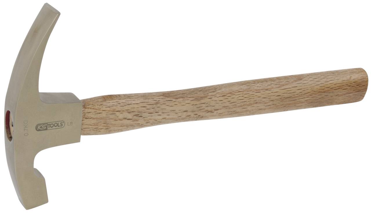 Ein Hammer mit Holzgriff und Metallkopf liegt seitlich. Geeignet für manuelle Arbeiten.
