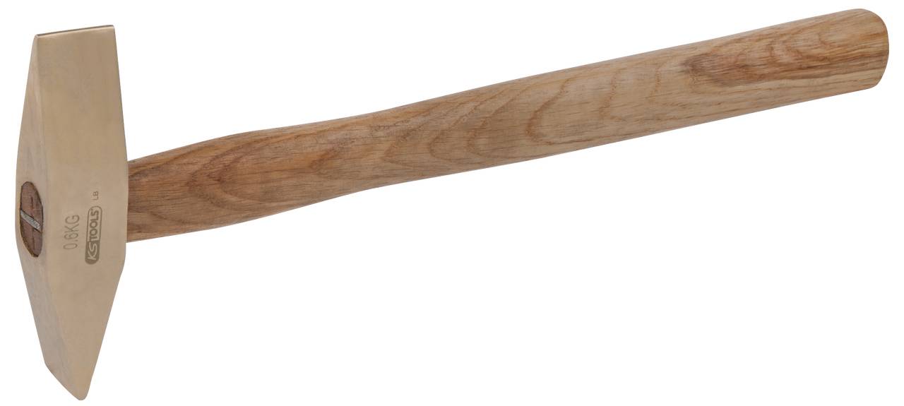 Ein Hammer mit langem Holzgriff und metallischem Kopf, geeignet für handwerkliche Arbeiten.