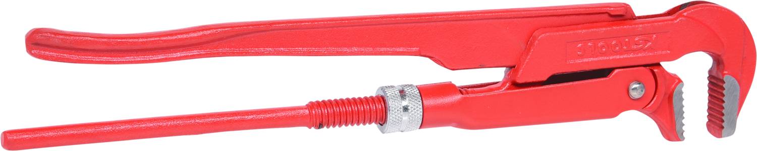 Rote Rohrzange mit verstellbarem Griff, geeignet zum Festziehen oder Lösen von Rohren.