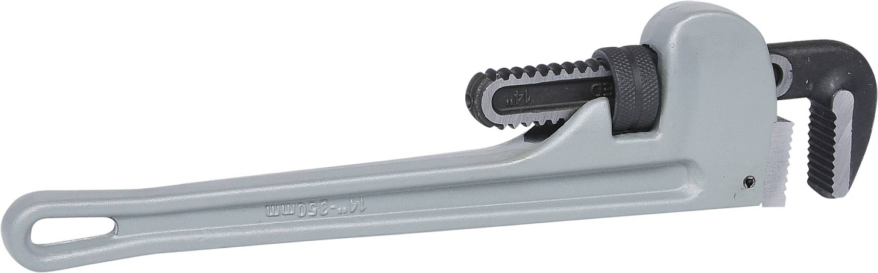 Rohrzange aus Metall mit verstellbarem Kiefer zum Greifen und Drehen von Rohren und anderen zylindrischen Objekten.