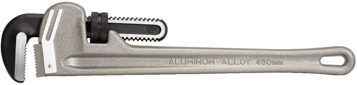 Ein verstellbarer Schraubenschlüssel aus Aluminiumlegierung, 450 mm lang, mit gezacktem Griff für festen Halt.