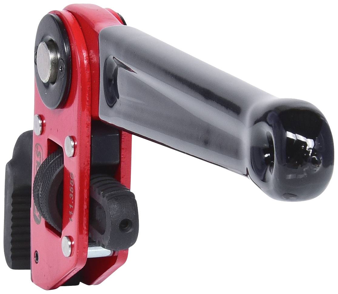 Roter Handkurbelgriff mit schwarzem Kunststoffgriff, geeignet für Maschinenbedienung oder Werkzeuggeräteeinstellung.