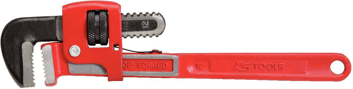 Rote Rohrzange mit schwarzem Griff, geeignet für Klempnerarbeiten.