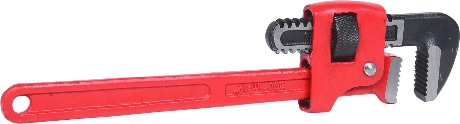 Rote Rohrzange mit verstellbarem Kiefer, geeignet für Klempnerarbeiten.