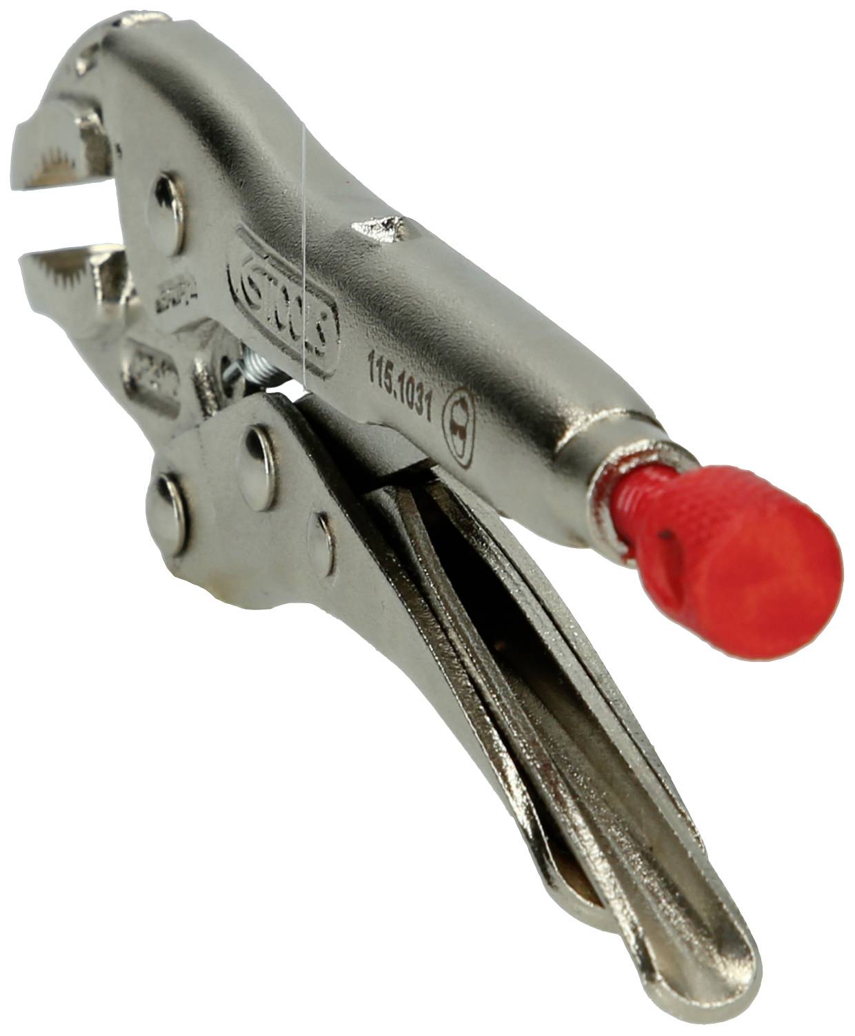 Metallzange mit roter Spitze, geeignet zum Greifen und Festhalten von Objekten.