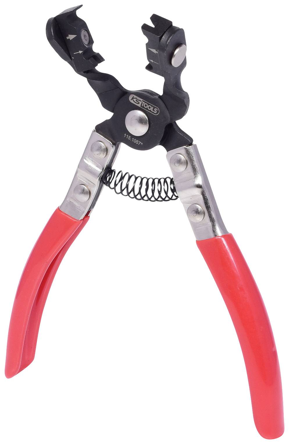 Zange mit roten Griffen und Federmechanismus zum Festhalten oder Schneiden. Hauptsächlich für handwerkliche oder mechanische Arbeiten verwendet.