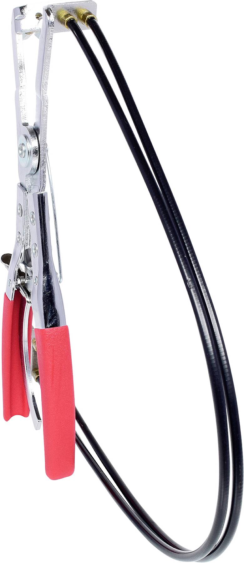 Rote Kabelzange mit langem flexiblen Kabel, geeignet für Kfz-Reparaturen.