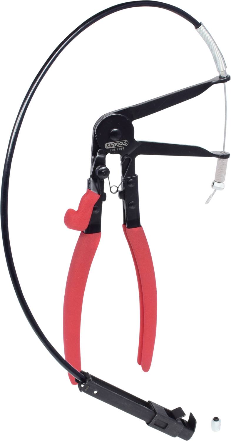 Schlauchklemmenzange mit langem Kabel, geeignet zum Entfernen schwer erreichbarer Schlauchklemmen in Kraftfahrzeugen.
