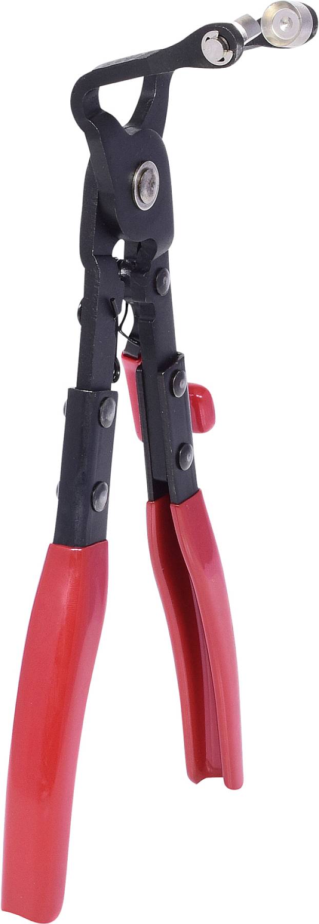 Rohrschneider mit roten Griffen, verwendet zum präzisen Schneiden von Kupfer- oder Plastikrohren in Handwerks- und Bauprojekten.