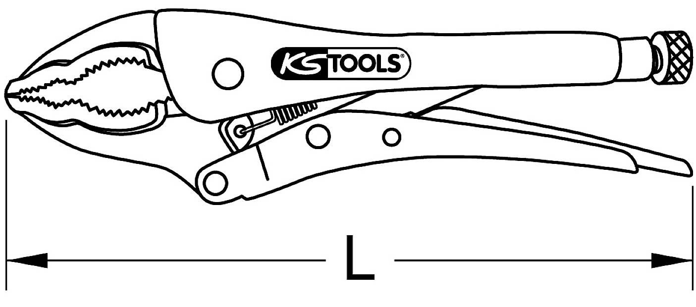 Abbildung einer feststellbaren Zange der Marke KS Tools mit verstellbarem Mechanismus für verschiedene Spannweiten.