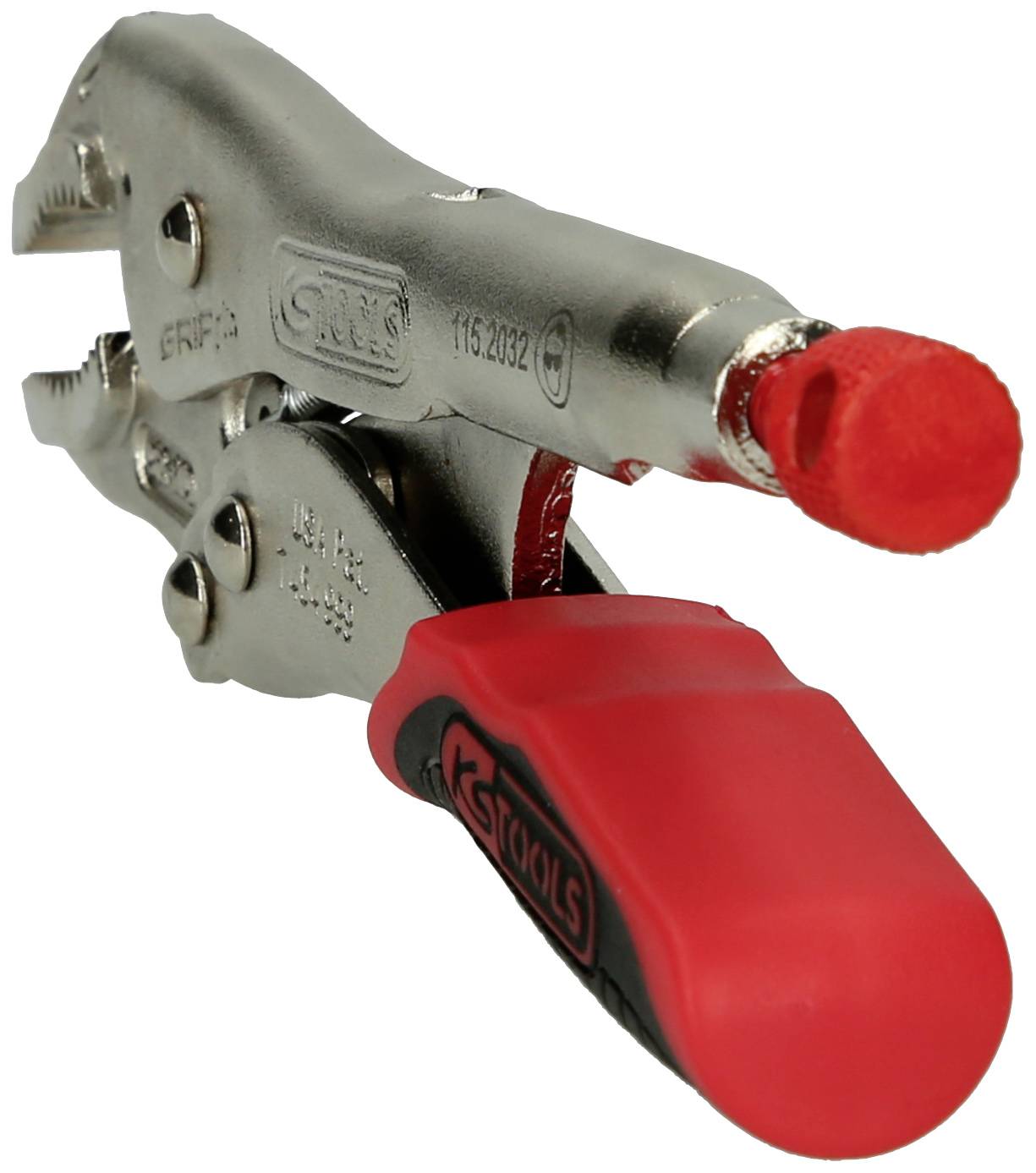 Metallzange mit rotem Griff und geschützter Spitze. Hauptsächlich für Werkstattarbeiten genutzt.