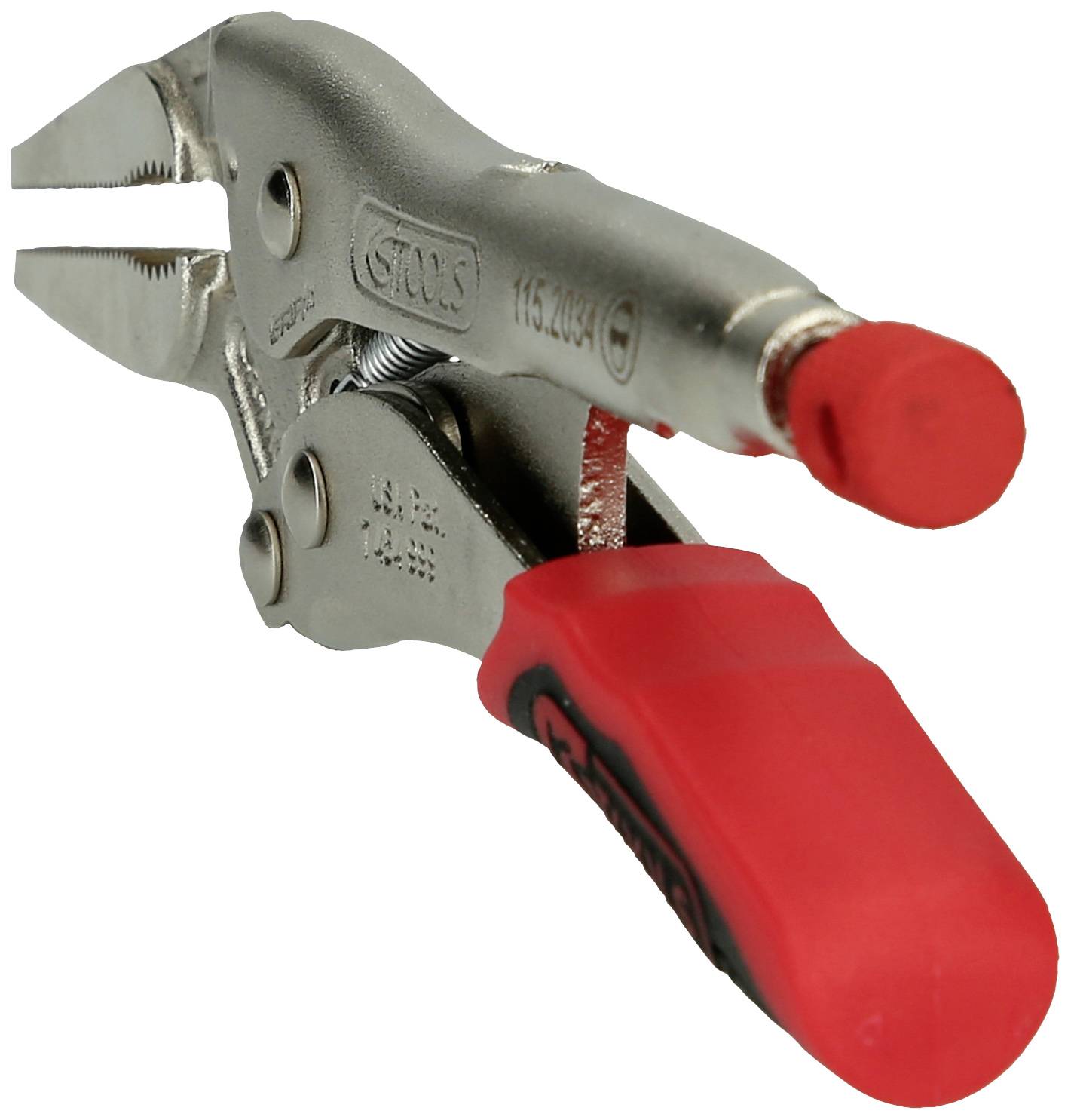 Rote und silberne Zange mit verstellbarem Gelenk und festem Griff, für Arbeiten in Werkstatt oder Haushalt geeignet.