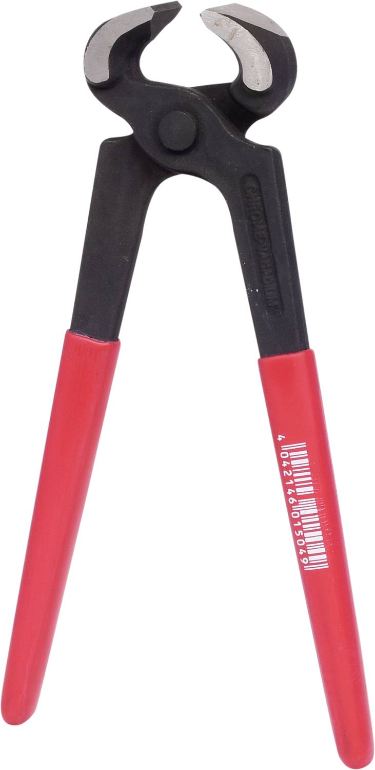 Schwarz-rote Zange mit hohlen Schneiden zum Trennen und Abisolieren von Drähten. Ideal für präzise Arbeiten im Handwerk.