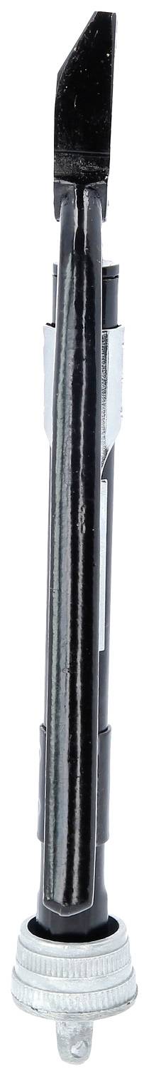 Ein schwarzes Kalligrafie-Werkzeug mit abgewinkelter Spitze und einem drehbaren Mechanismus am unteren Ende zur Einstellung der Breite.