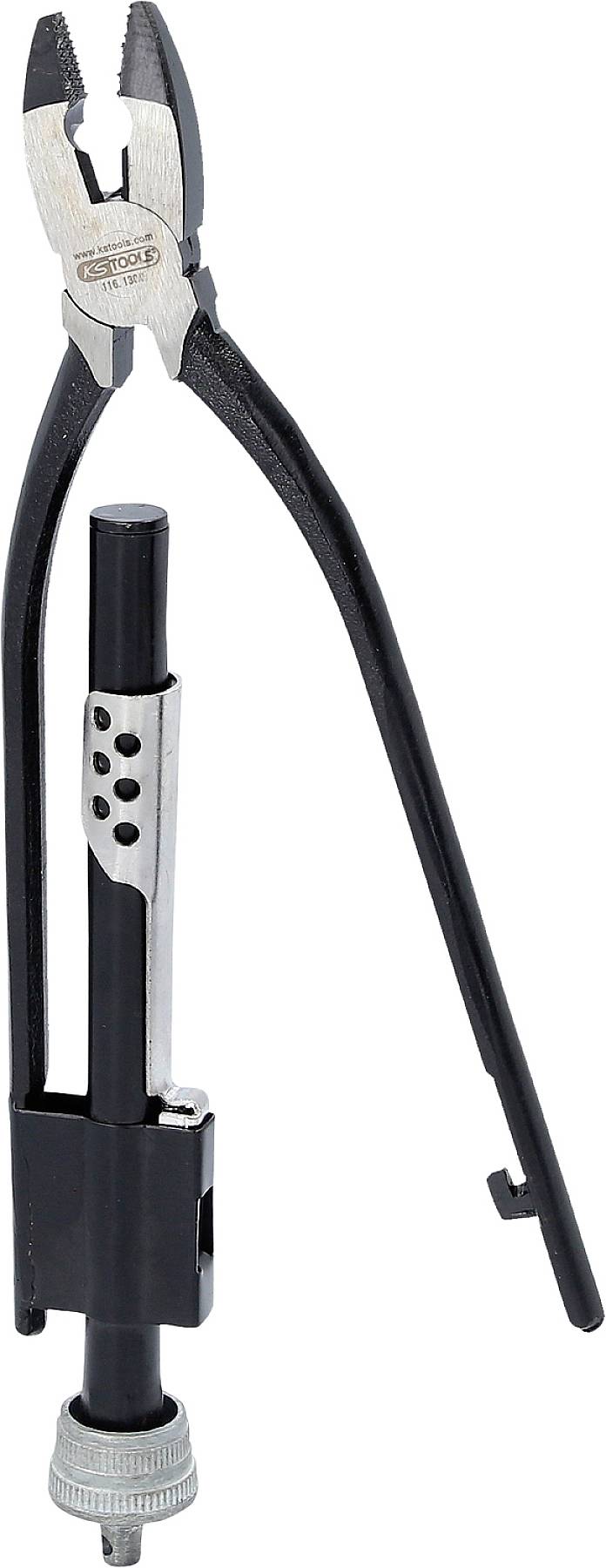 Eine Zange kombiniert mit einem Werkzeug zum Entfernen von Ventilkernen, geeignet für Arbeiten an Reifenventilen.