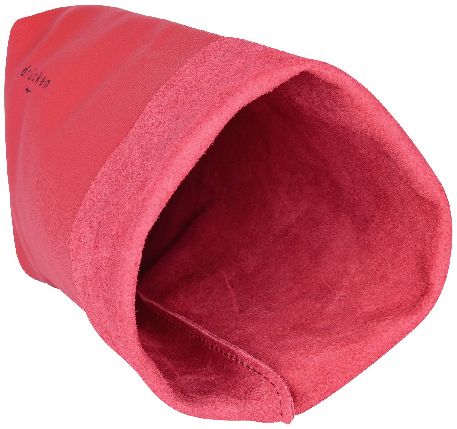Roter Filzstiefel mit offenem Schaft, weichem Innenfutter und einem schlichten Design.