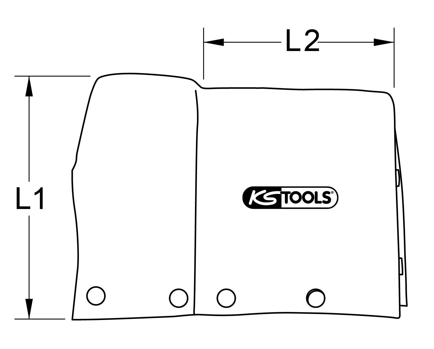 Schraubenschlüsseltasche von KS Tools mit den Maßen L1 und L2.zeigt.