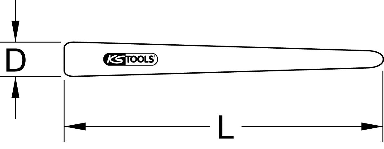 Abbildung eines Ringschlüssels von KS Tools mit den Maßen: Durchmesser (D) und Länge (L).