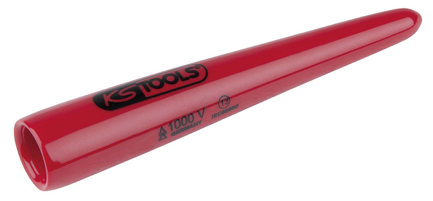 Roter Isolier-Schraubendreher, geeignet für Spannungen bis 1000V, mit 'KS Tools'-Logo aufgedruckt.