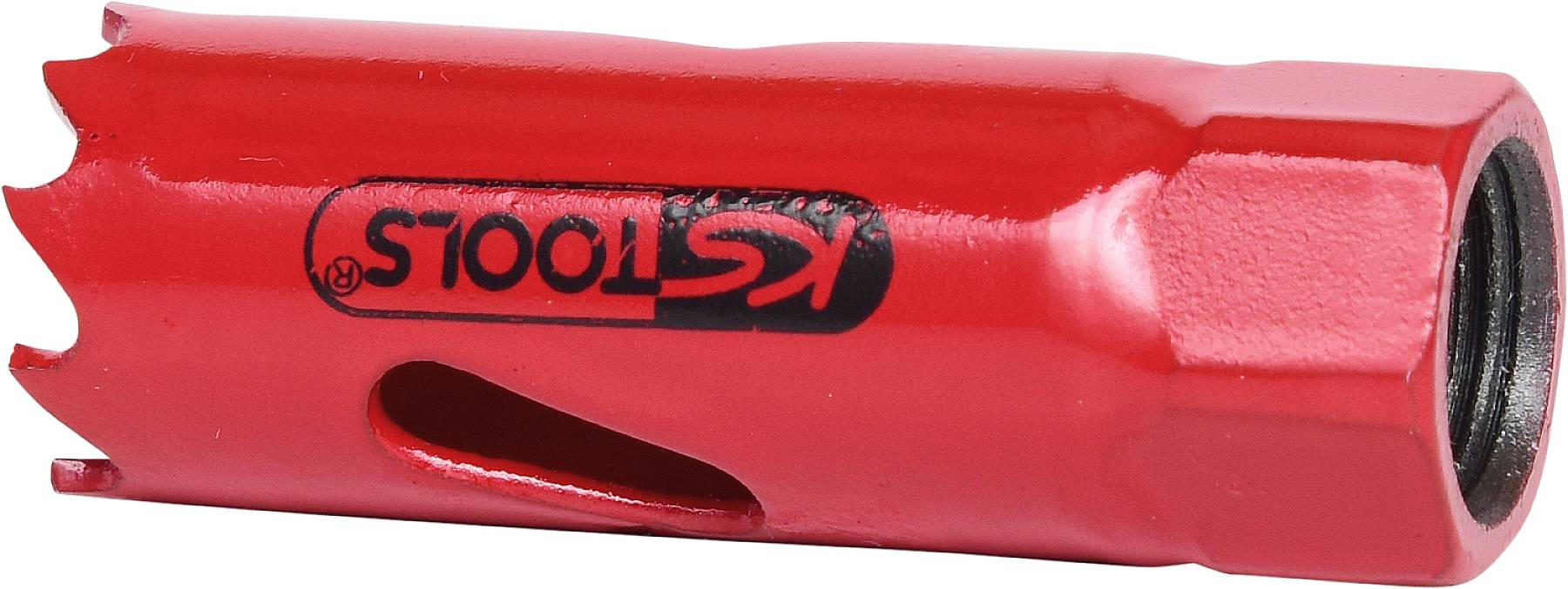Ein rotes Bohrwerkzeug mit der Aufschrift 'KS Tools', zylindrische Form, entwickelt für präzises Bohren.