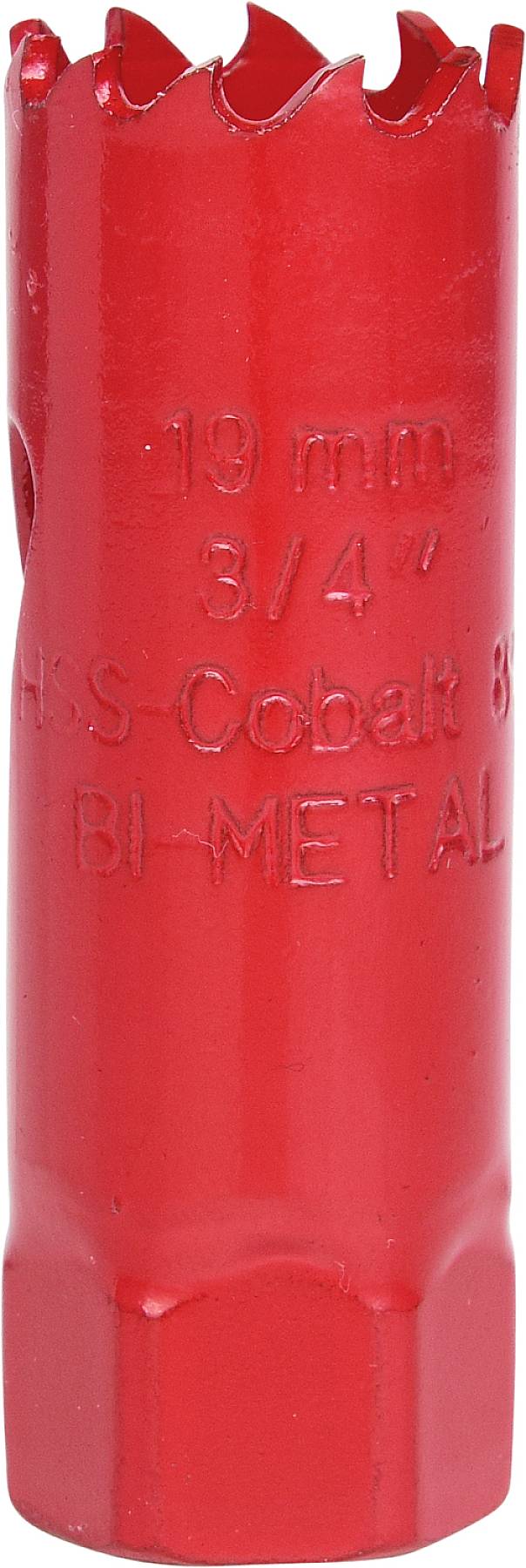 Ein roter Lochsäge-Aufsatz aus HSS und Cobalt, 19 mm (3/4