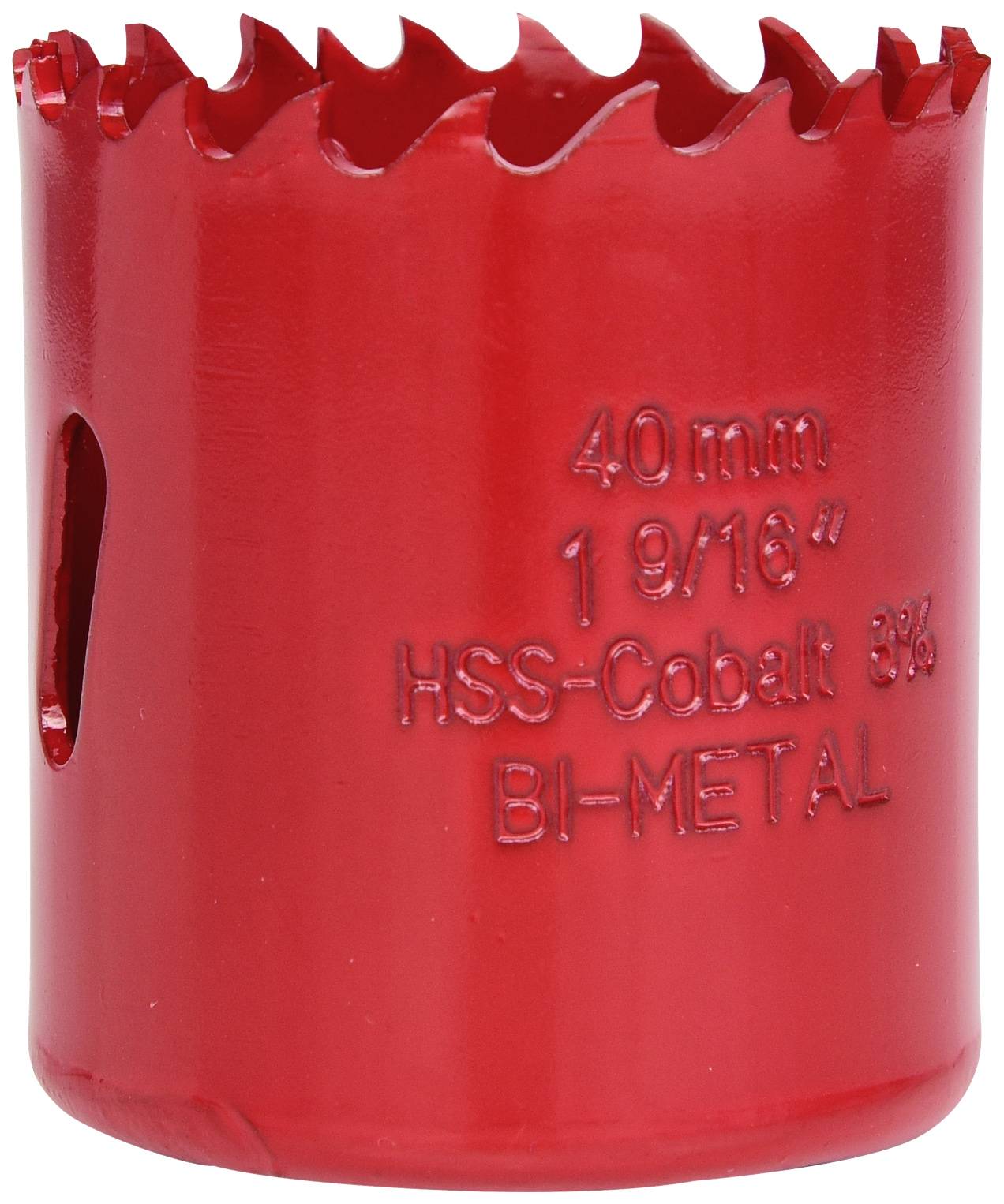 Ein rotes Lochsägeblatt mit der Aufschrift '40 mm 1 9/16