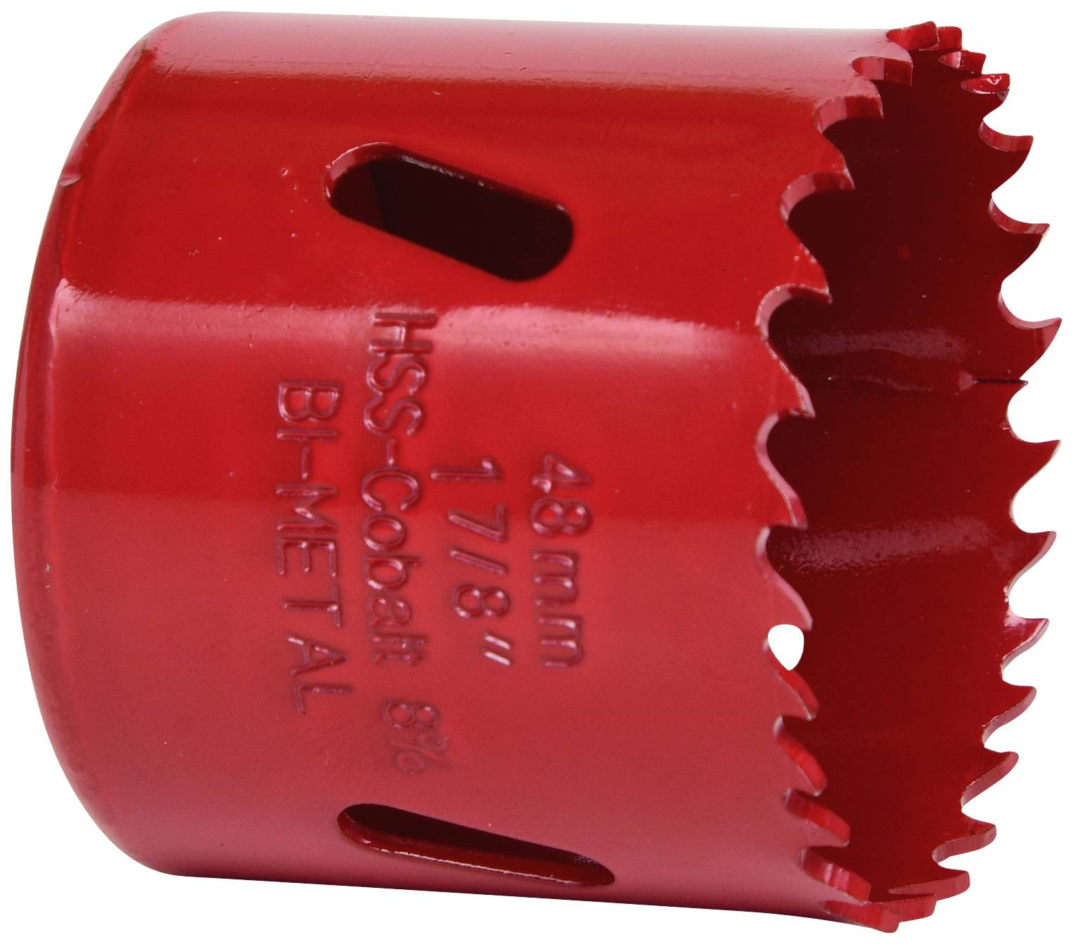 Roter Lochsägeaufsatz aus HSS-Co und Bi-Metall, 48 mm Durchmesser, 1 7/8 Zoll Größe, gezahnte Schneide für Metallbohrungen.