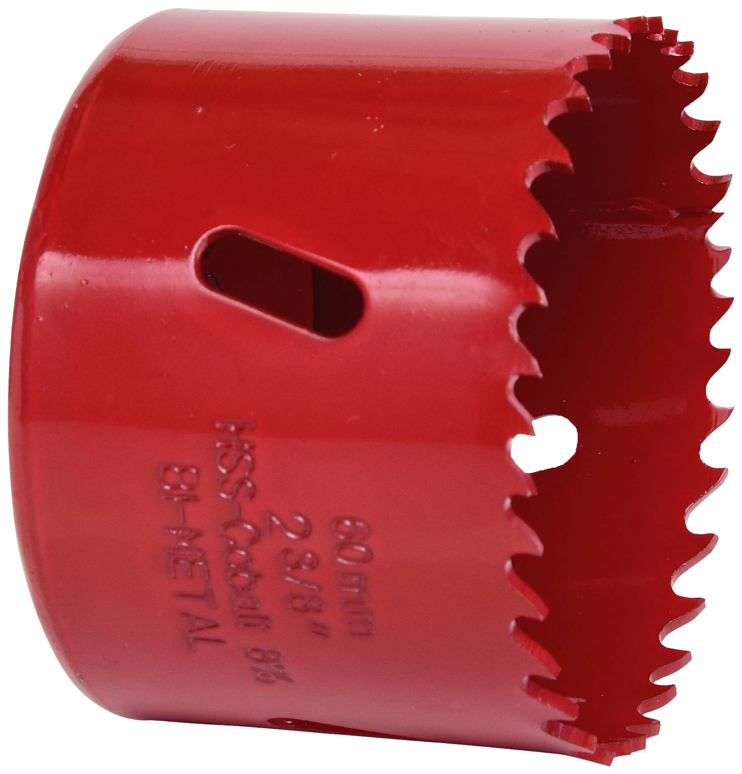 Rotes Lochsägenblatt mit scharfen Zähnen, geeignet für das Schneiden in Metall.
