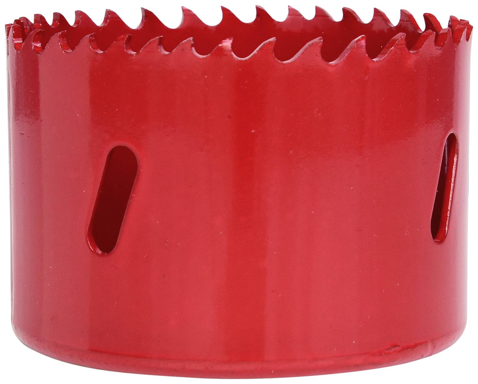Roter Lochsägenaufsatz mit gezackten Kanten.