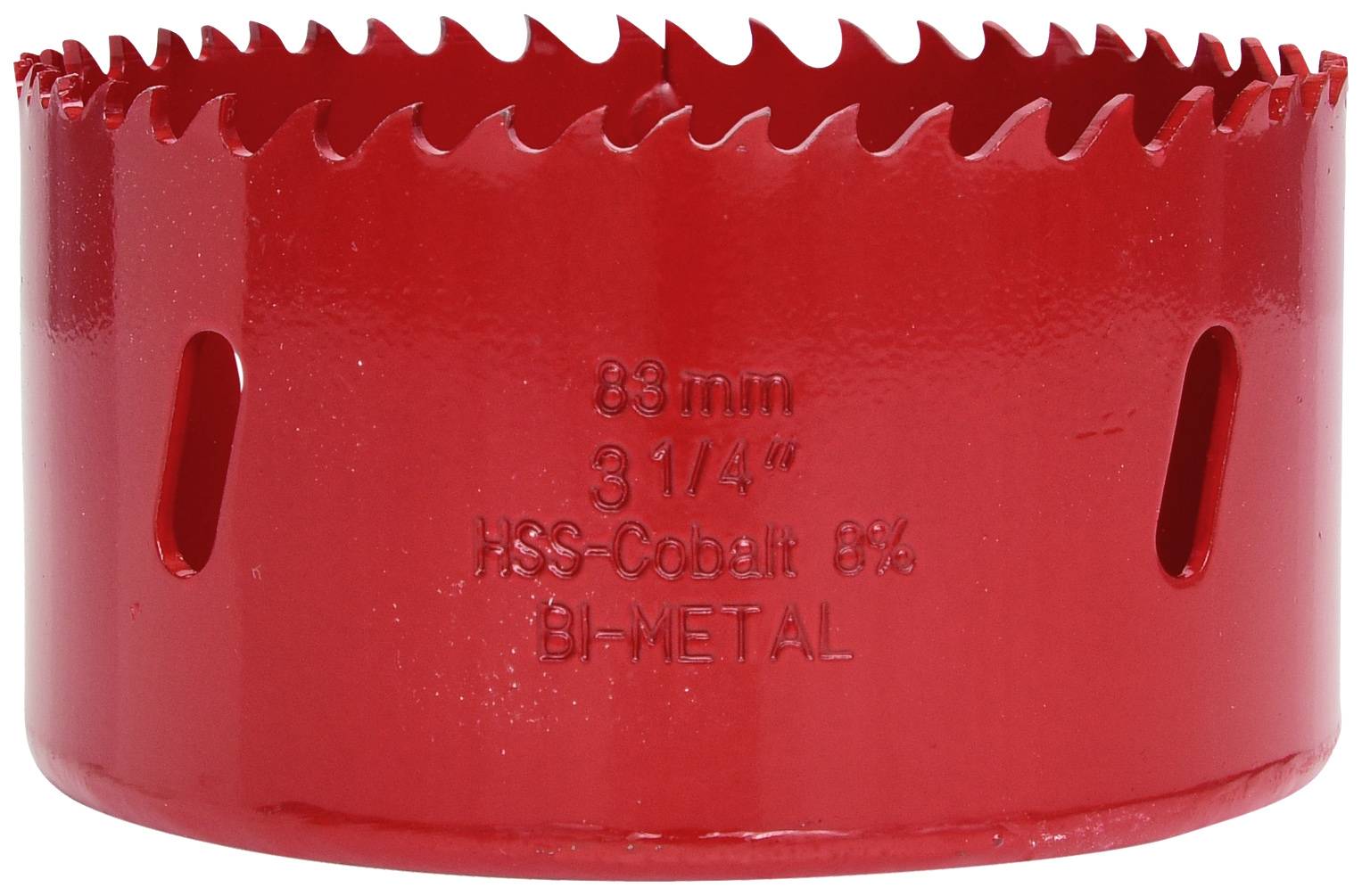 Rotes Lochsägeblatt mit Aufschrift: '88mm, 3 1/4