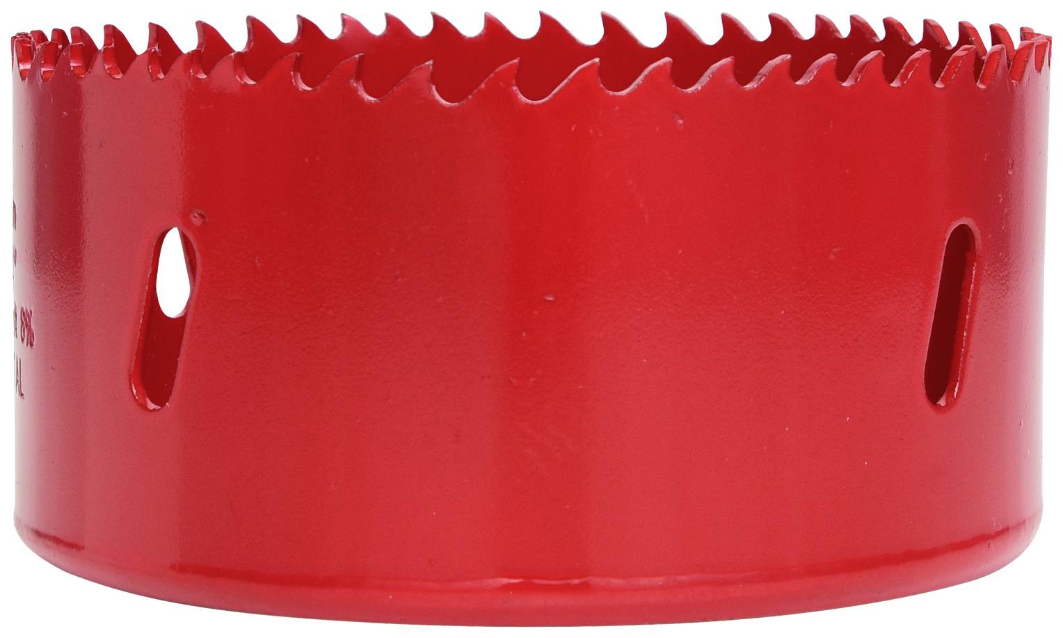 Rotes Lochsägeblatt mit scharfen Zähnen, geeignet für das Schneiden von Holz und Metall.