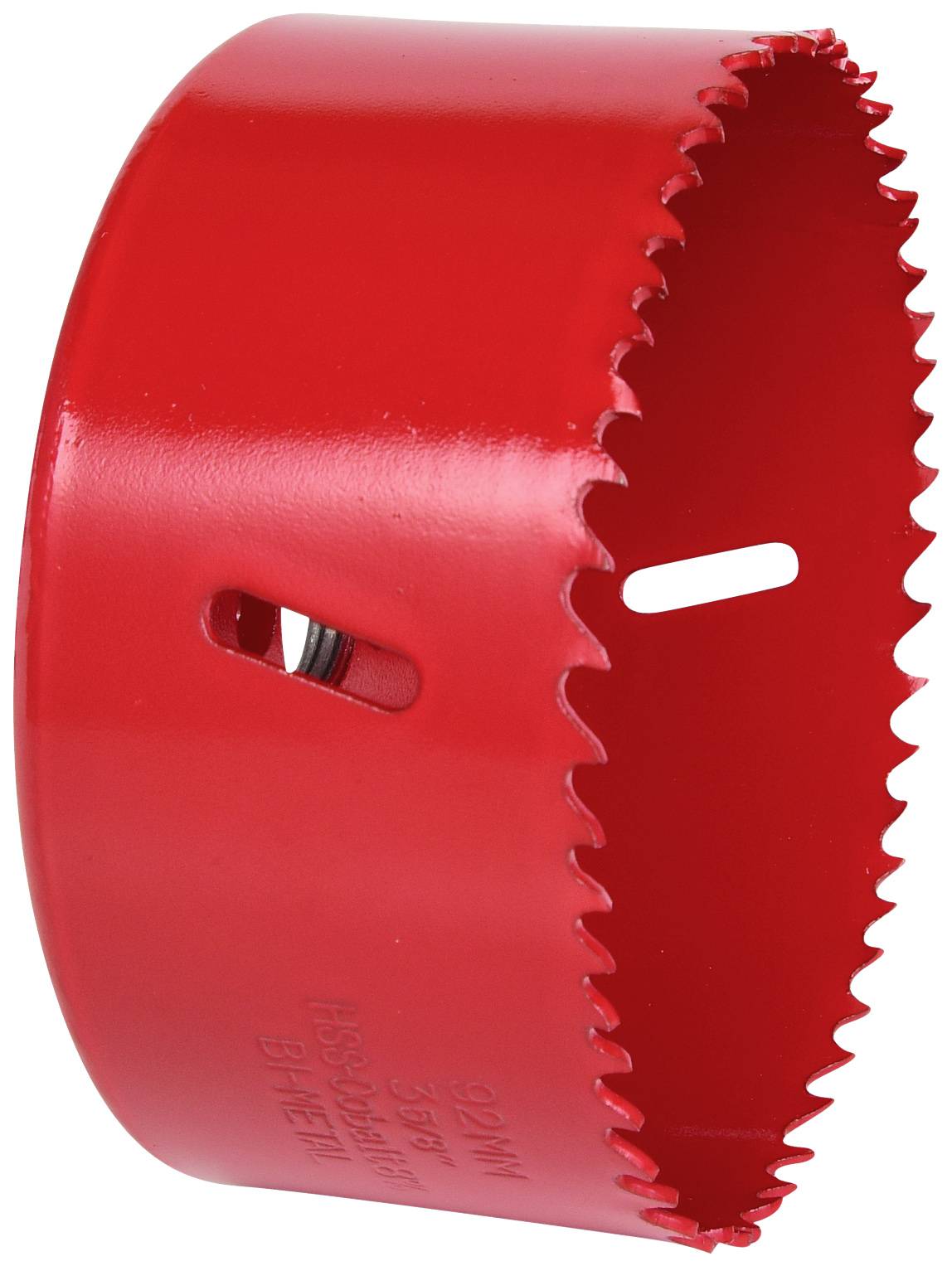 Rotes Lochsägeblatt mit gezahntem Rand, geeignet für das Schneiden von Holz oder Metall.