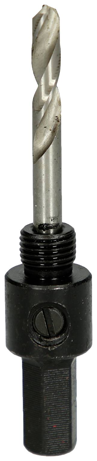 Metallbohrer mit einem schwarzen Spannfutter und einem silbernen Bohrer aus Stahl, vertikal ausgerichtet.