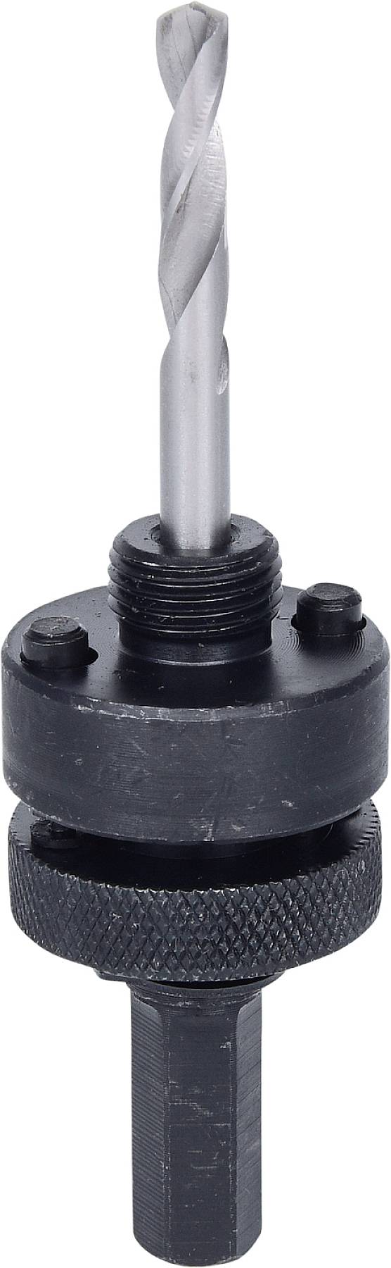 Metallbohrer mit schwarzem Halter und Gewinde, geeignet für präzises Bohren in Metalloberflächen.