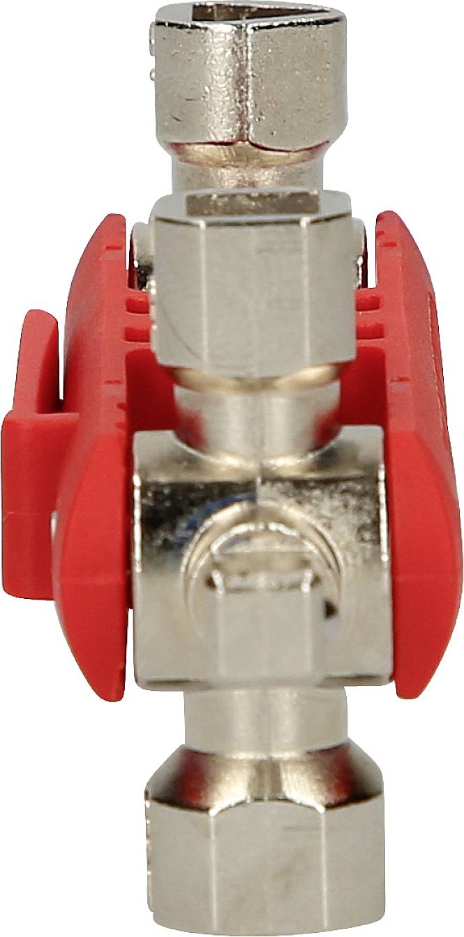 Ein Metallrohr mit zwei roten Halterungen in der Mitte, das vermutlich ein Teil eines Rohrsystems oder einer Maschineninstallation darstellt.