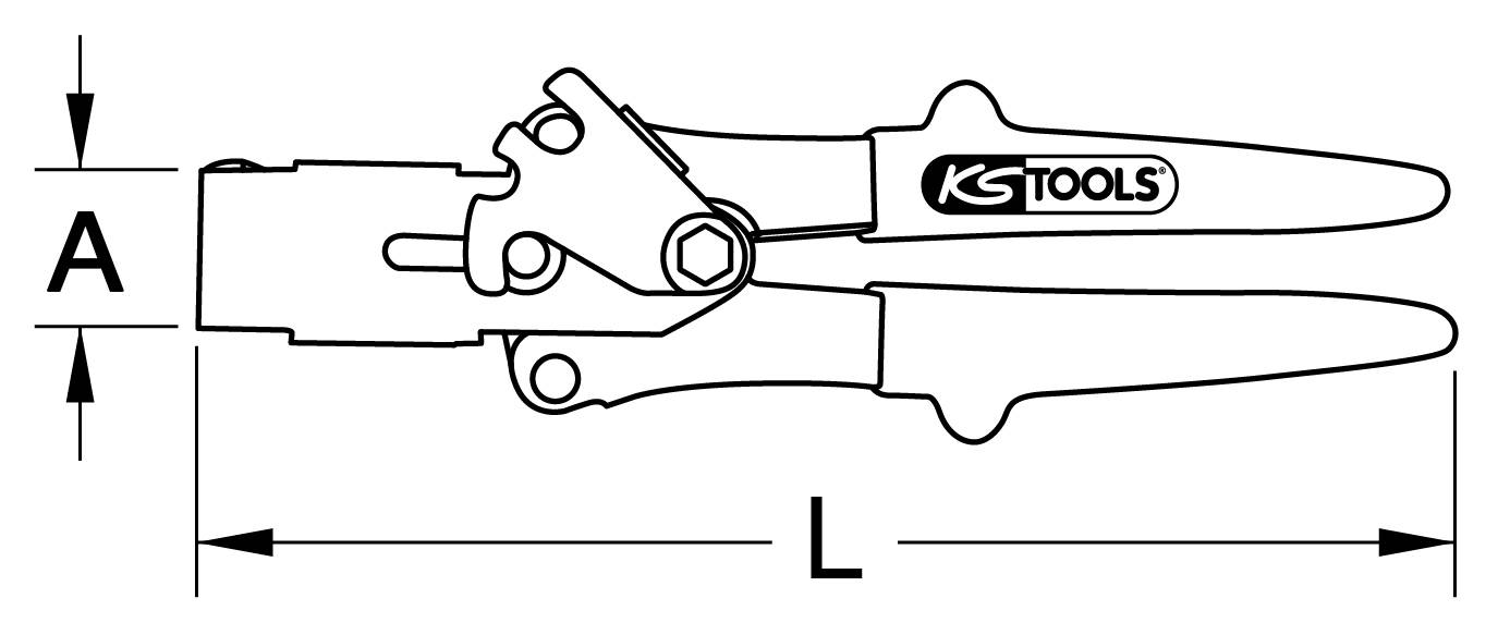 Abbildung eines Werkzeugs, benannt 'KS Tools', mit Maßen A und L, jeweils dargestellt durch doppelte Pfeillinien.