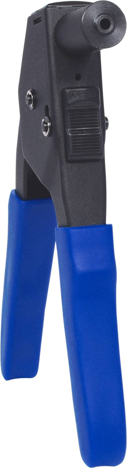 Handnietzange mit blauen Griffen, geeignet zur Befestigung von Metallteilen mit Nieten.