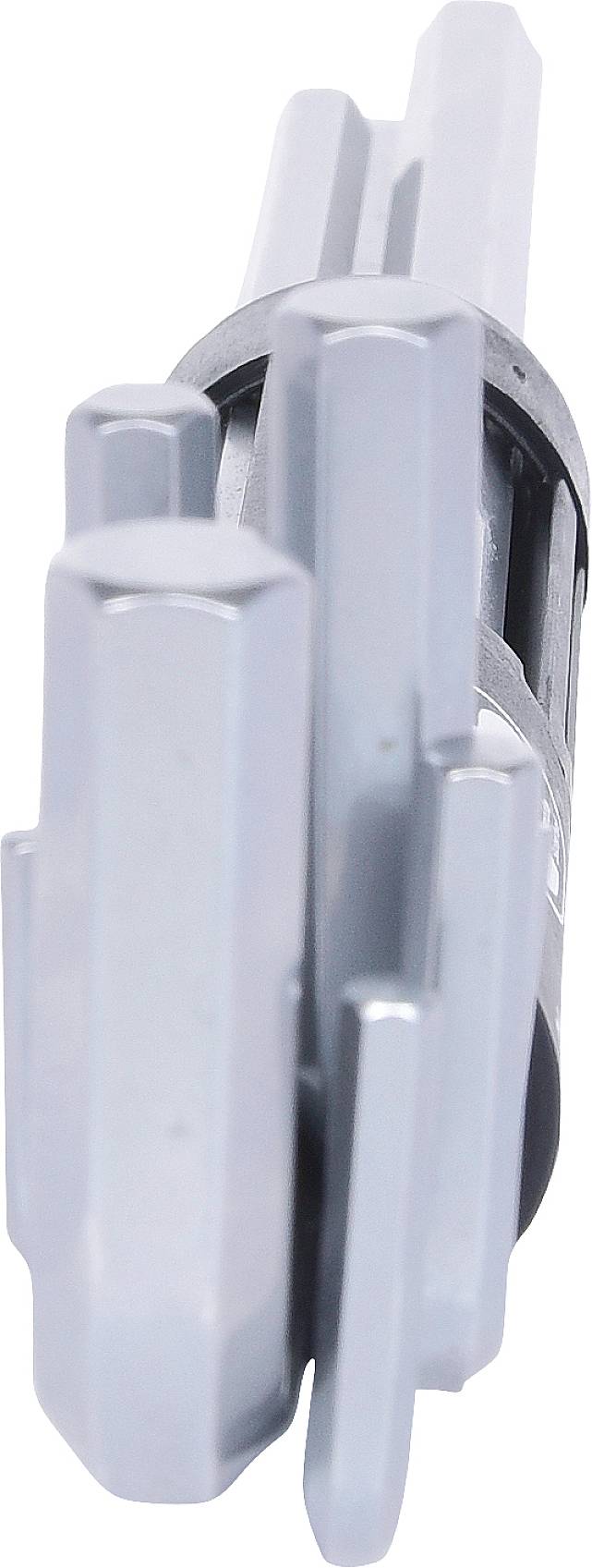 Ein silbernes Metallsechskantrohr, das in einer mechanischen oder technischen Anwendung verwendet werden könnte.