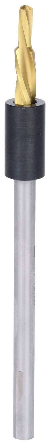 Ein Schaftfräser mit einer goldfarbenen, spiralförmigen Schneide und einem silberfarbenen, zylindrischen Schaft.