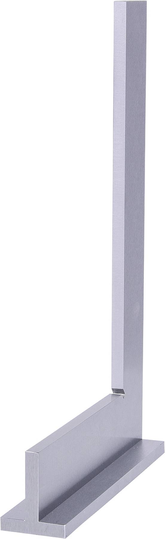 Ein silbernes Winkelmaß aus Metall, das typischerweise in der Holz- oder Metallbearbeitung zur präzisen Messung rechter Winkel verwendet wird.