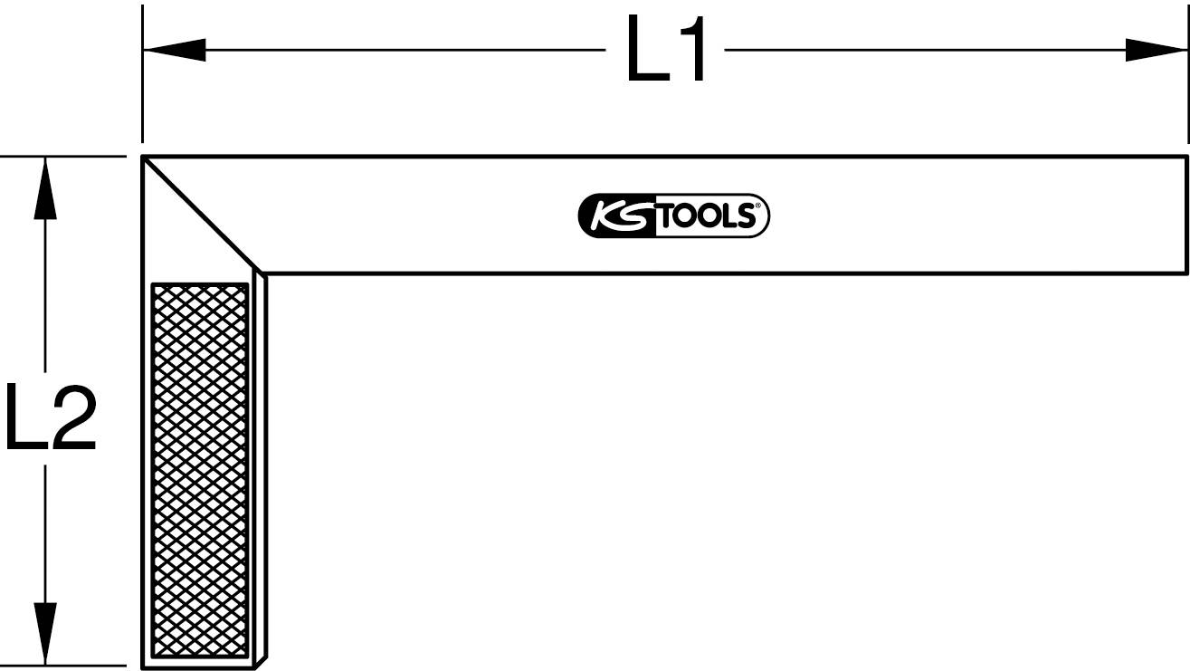 Schema einer Winkelschablone mit L1 und L2 als markierten Längen.