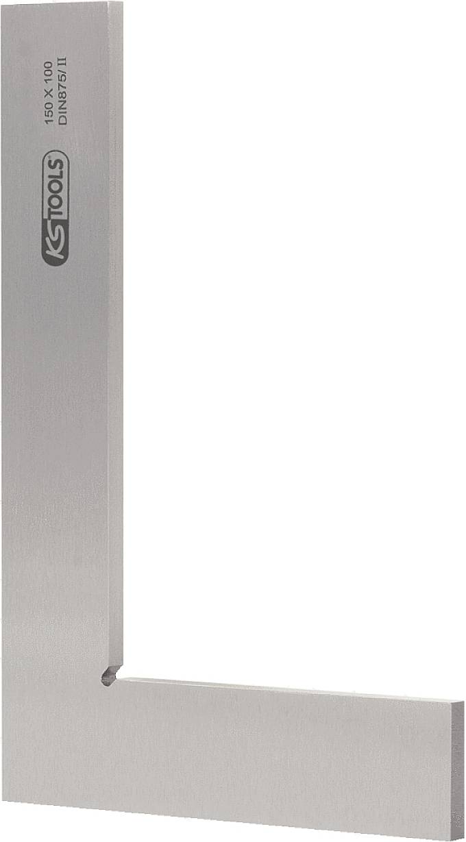 Winkelmesser aus Metall in L-Form, verwendet zum Messen von rechten Winkeln in handwerklichen oder technischen Anwendungen.