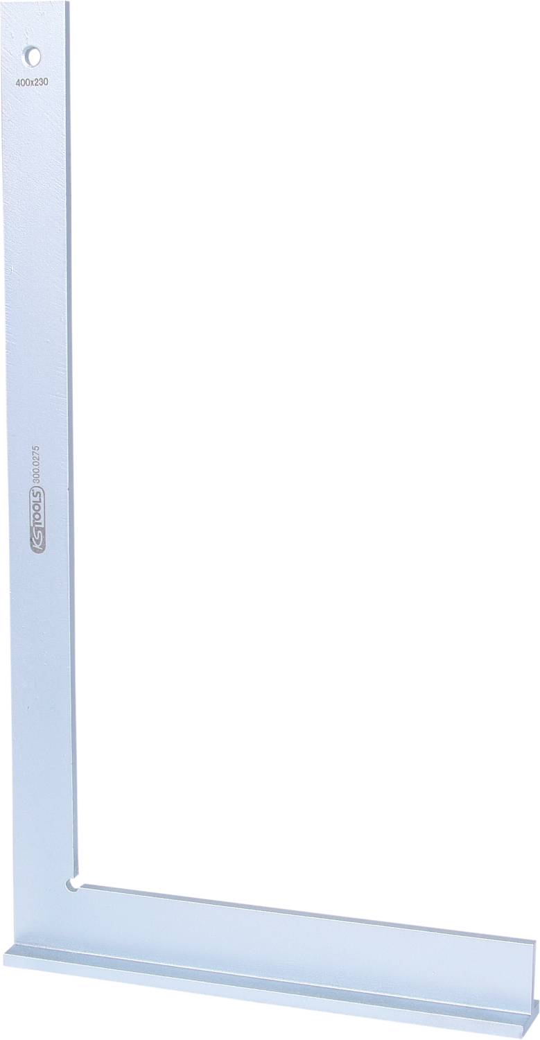 Metallwinkelmaß aus silbernem Metall, L-förmig, wird zur Messung und zum Überprüfen von Winkelpräzision in handwerklichen Arbeiten verwendet.