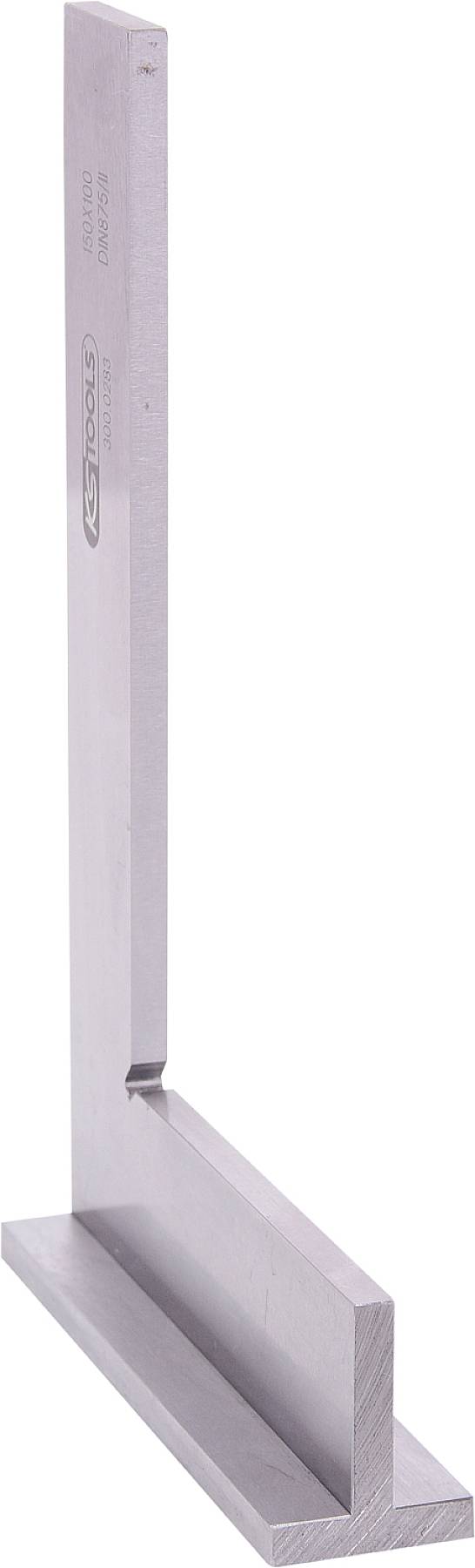 Metallwinkel in L-Form, stehend auf einer ebenen Fläche. Verwendet zum präzisen Messen und Anzeichnen von rechten Winkeln.